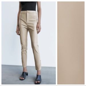 NWT. Zara Beige Faux Leather Leggings. Size XL.